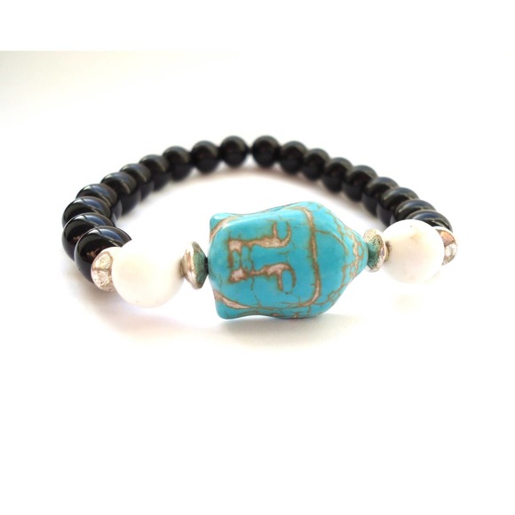 Buddha Stretch Bracelet Black Handmade Jewelry - Picture 3 of 4